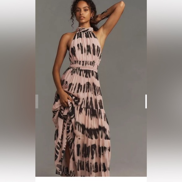 Anthropologie Dresses & Skirts - Anthropologie Pink and Black Halter Maxi Dress